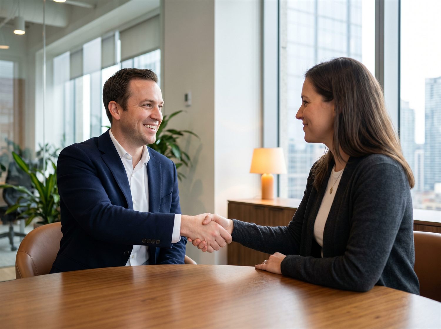A planning advisor and client shaking hands